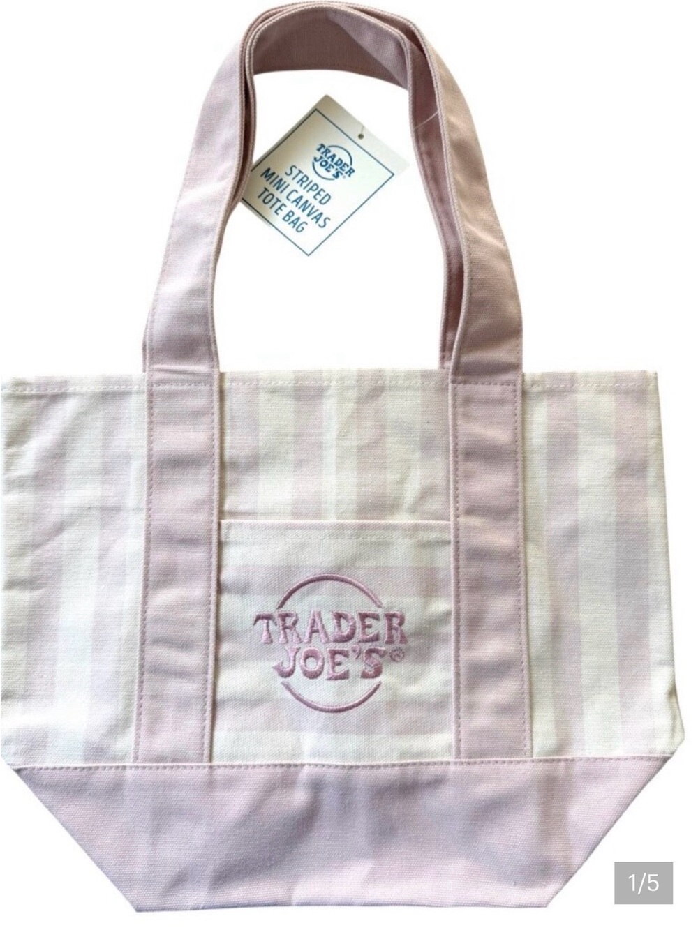 Trader Joe’s Pink Striped Canvas mini Tote Bag new with tags
